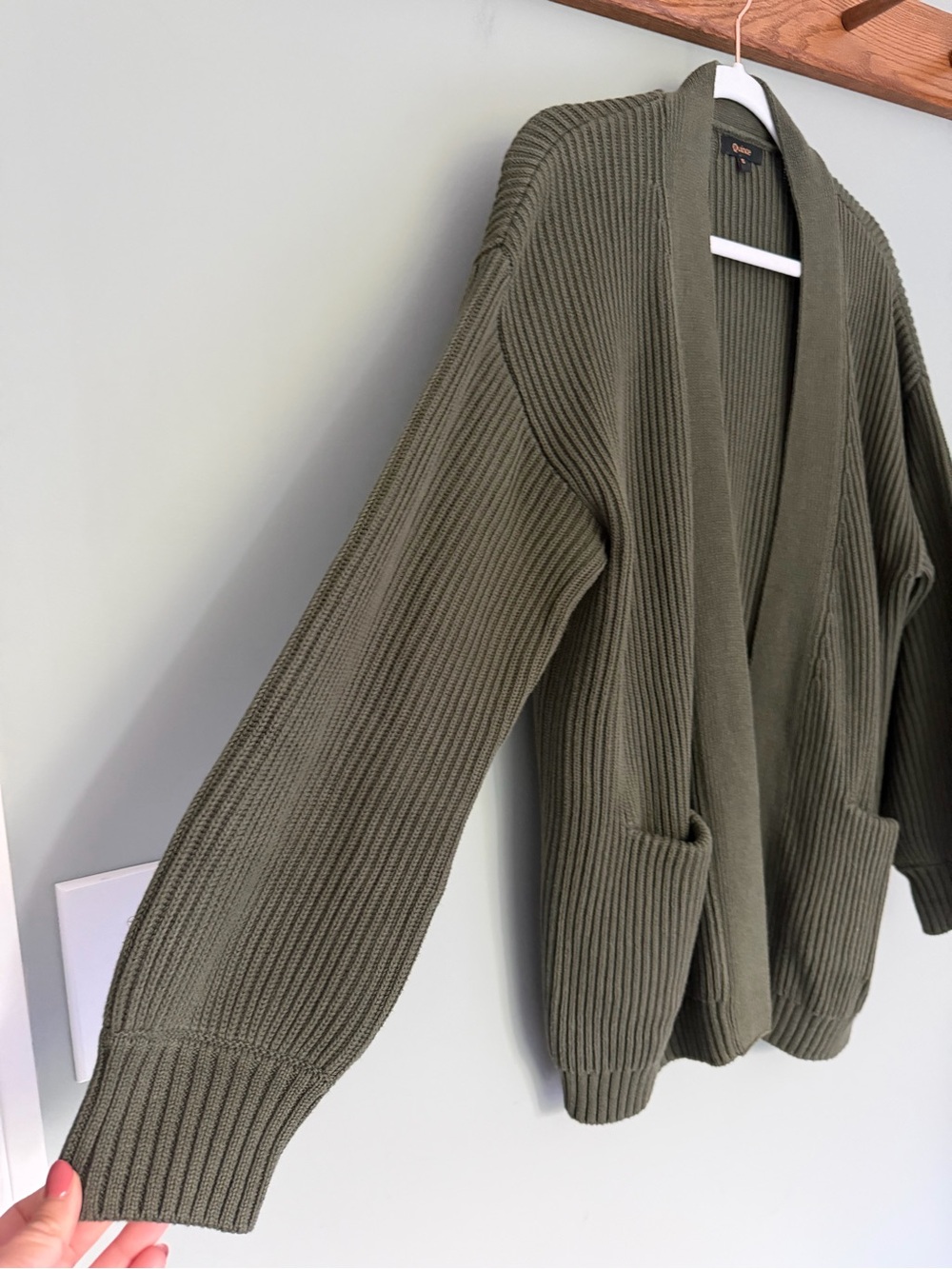Quince 100% Organic Cotton Oversized Olive Green Ribbed Open Front Cardigan - Picture 4 of 16